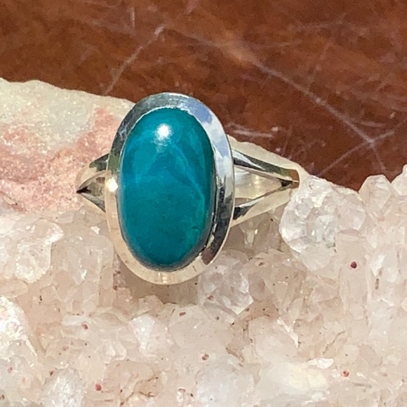 NATURAL AZURITE CHYRSOCHOLLA 925 STERLING SILVER RING, SIZE 7.75 - Picture 1 of 9